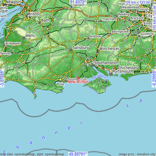 Topographic map of New Milton