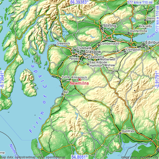 Topographic map of Newmilns