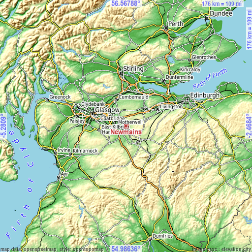 Topographic map of Newmains