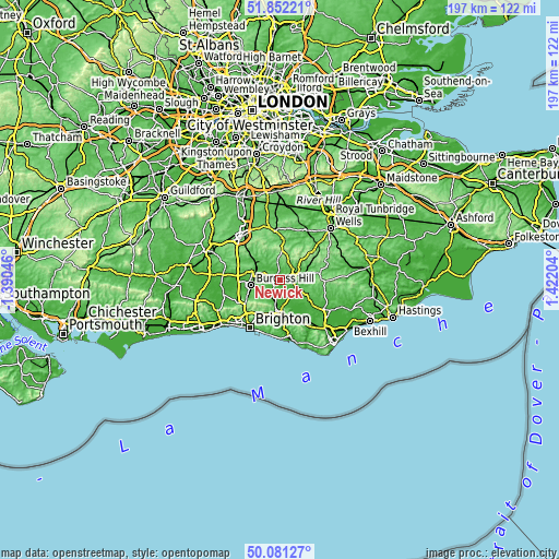 Topographic map of Newick