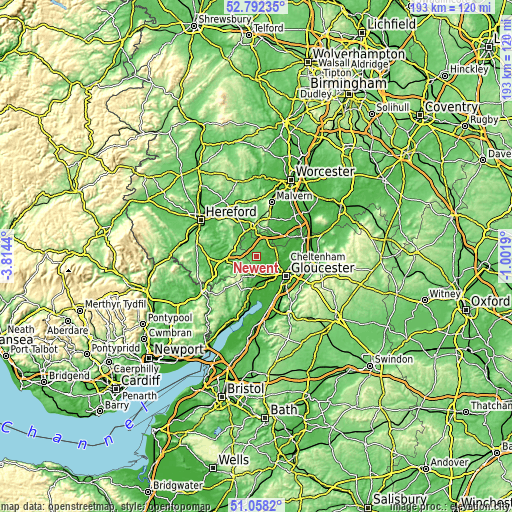 Topographic map of Newent