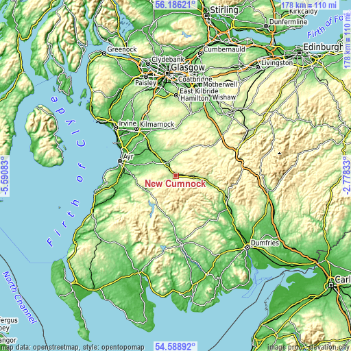 Topographic map of New Cumnock