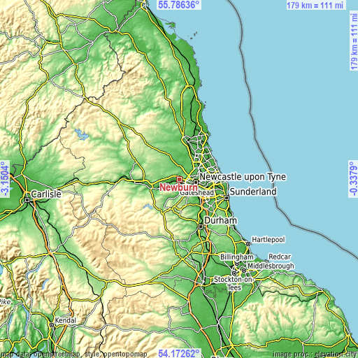 Topographic map of Newburn