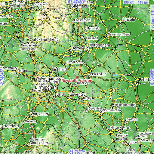 Topographic map of Newbold Verdon