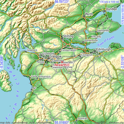 Topographic map of Newarthill