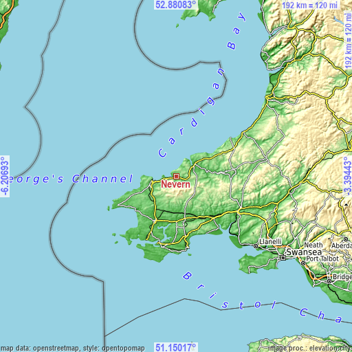 Topographic map of Nevern