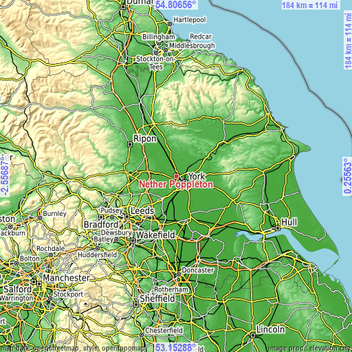 Topographic map of Nether Poppleton