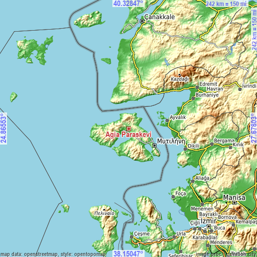 Topographic map of Agía Paraskeví