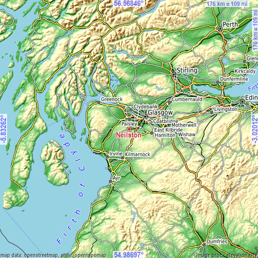 Topographic map of Neilston