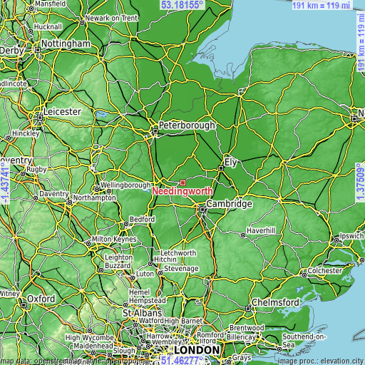 Topographic map of Needingworth