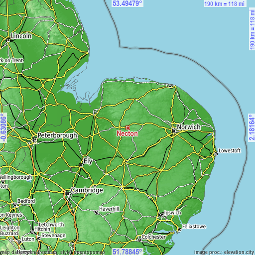 Topographic map of Necton