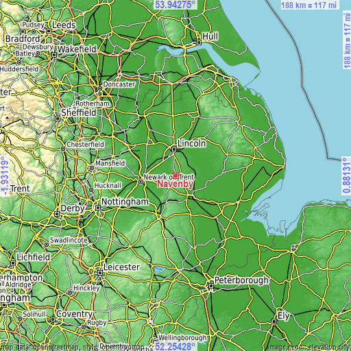 Topographic map of Navenby