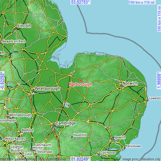 Topographic map of Narborough