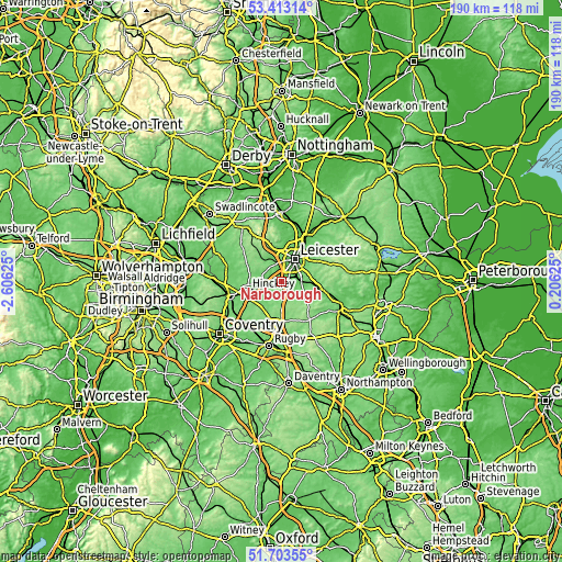 Topographic map of Narborough