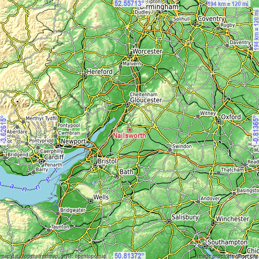 Topographic map of Nailsworth