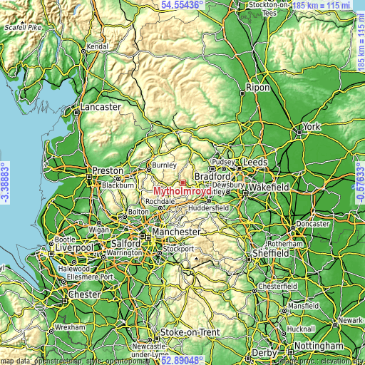 Topographic map of Mytholmroyd