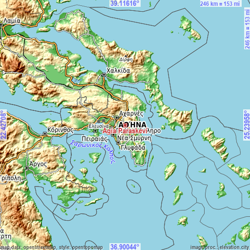 Topographic map of Agía Paraskeví