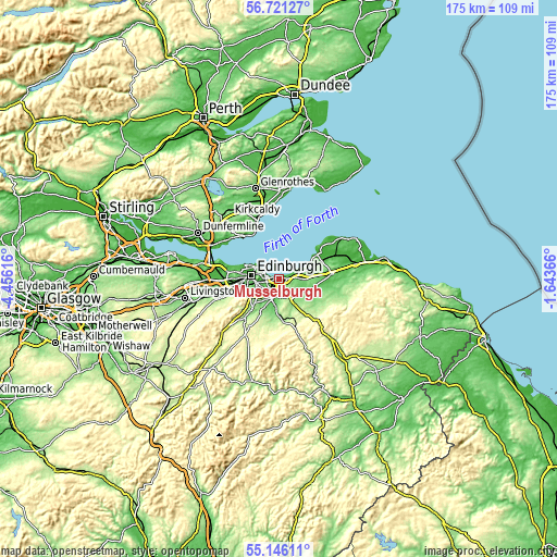 Topographic map of Musselburgh