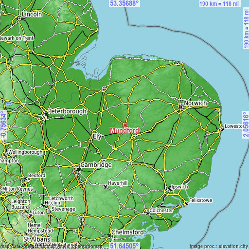 Topographic map of Mundford