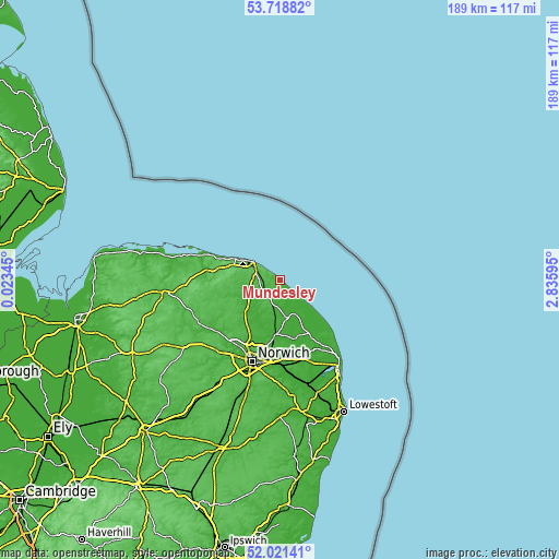 Topographic map of Mundesley