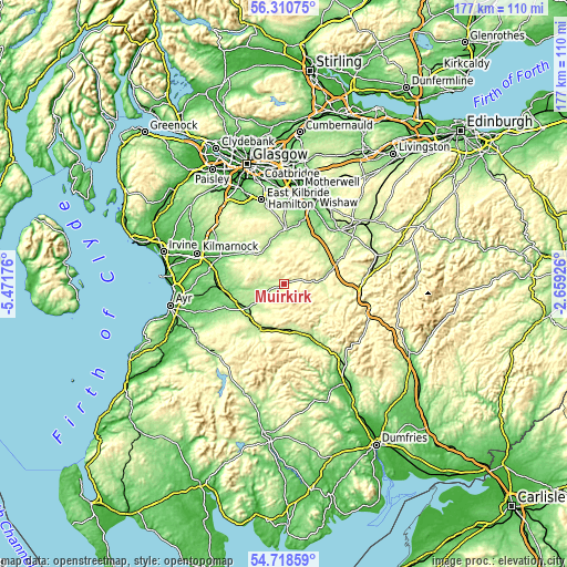 Topographic map of Muirkirk