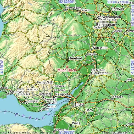 Topographic map of Much Birch