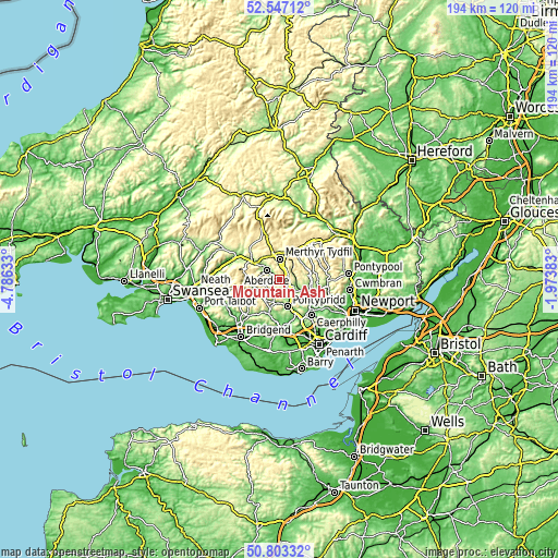 Topographic map of Mountain Ash