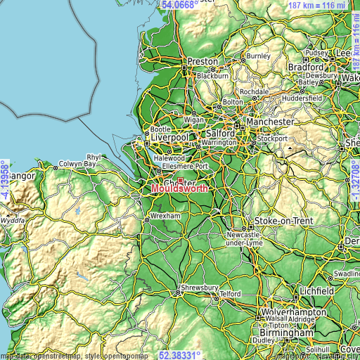 Topographic map of Mouldsworth