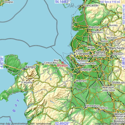 Topographic map of Mostyn