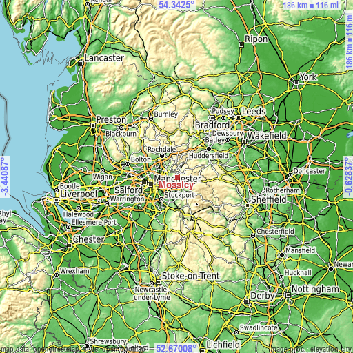 Topographic map of Mossley