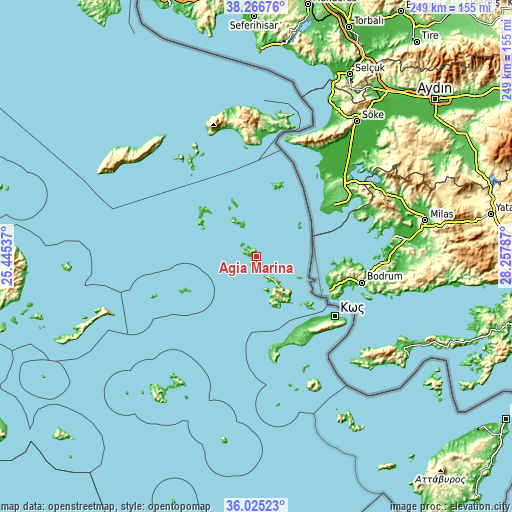 Topographic map of Agía Marína