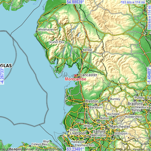 Topographic map of Morecambe