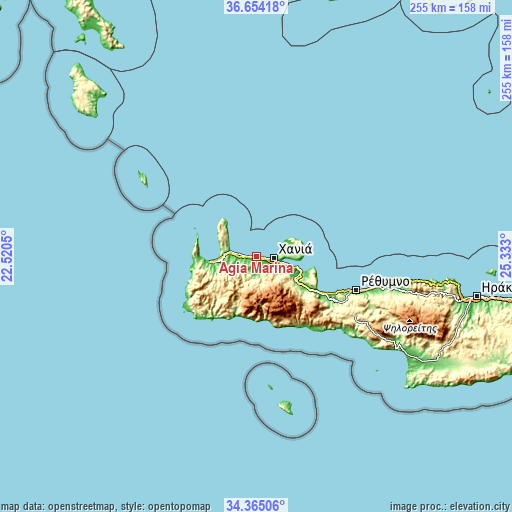 Topographic map of Agía Marína