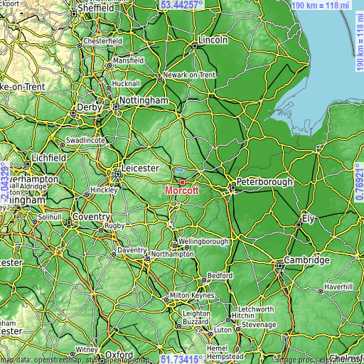 Topographic map of Morcott