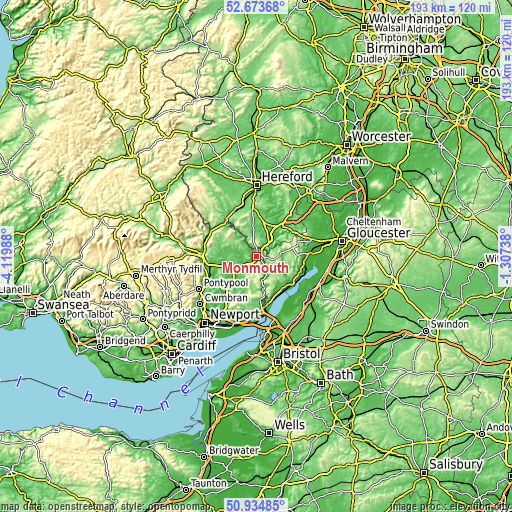 Topographic map of Monmouth