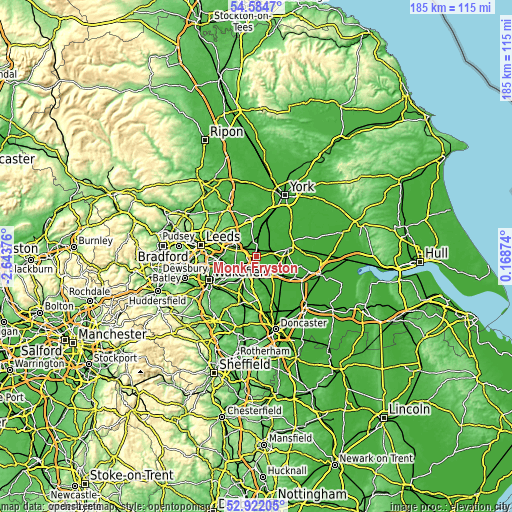 Topographic map of Monk Fryston