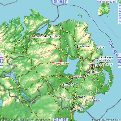 Topographic map of Moneymore