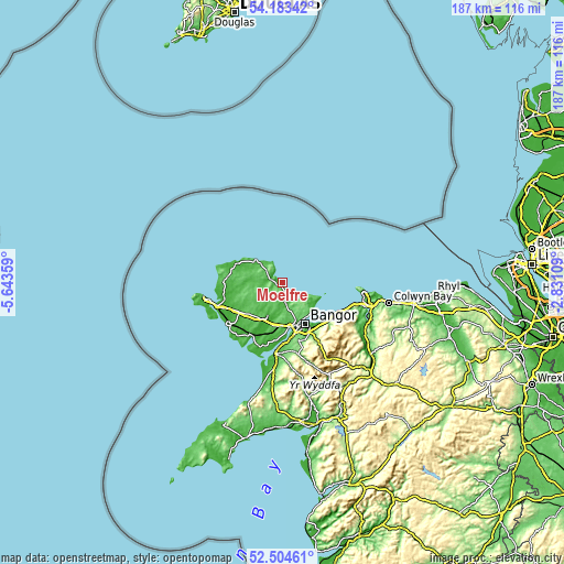 Topographic map of Moelfre