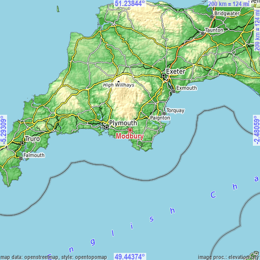 Topographic map of Modbury