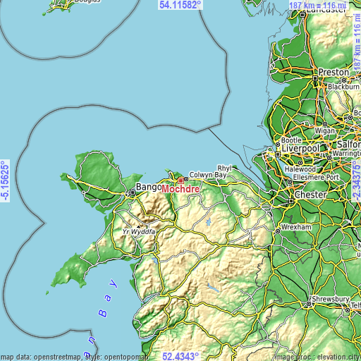 Topographic map of Mochdre