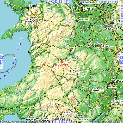 Topographic map of Mochdre