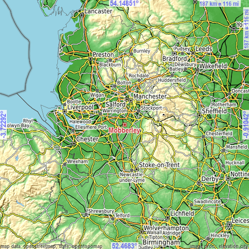 Topographic map of Mobberley