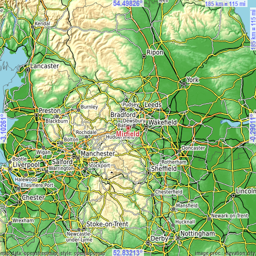 Topographic map of Mirfield