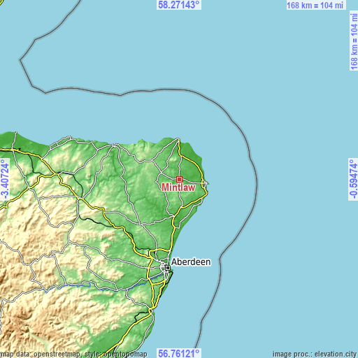 Topographic map of Mintlaw