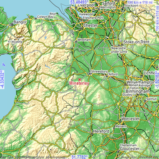 Topographic map of Minsterley