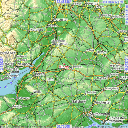 Topographic map of Minety