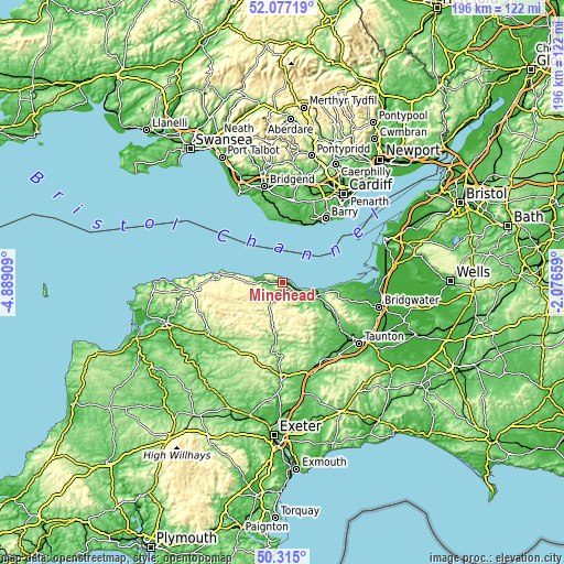 Topographic map of Minehead