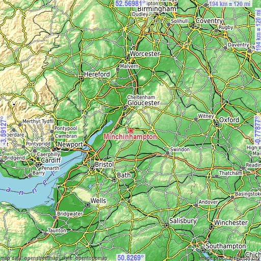 Topographic map of Minchinhampton