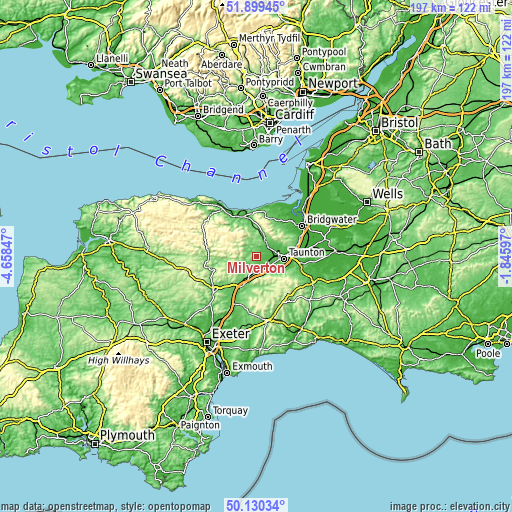 Topographic map of Milverton