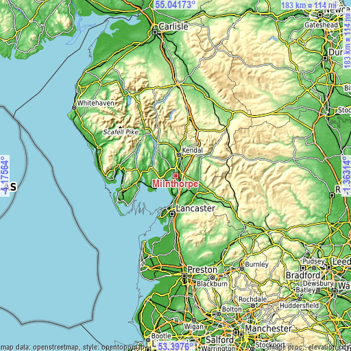 Topographic map of Milnthorpe